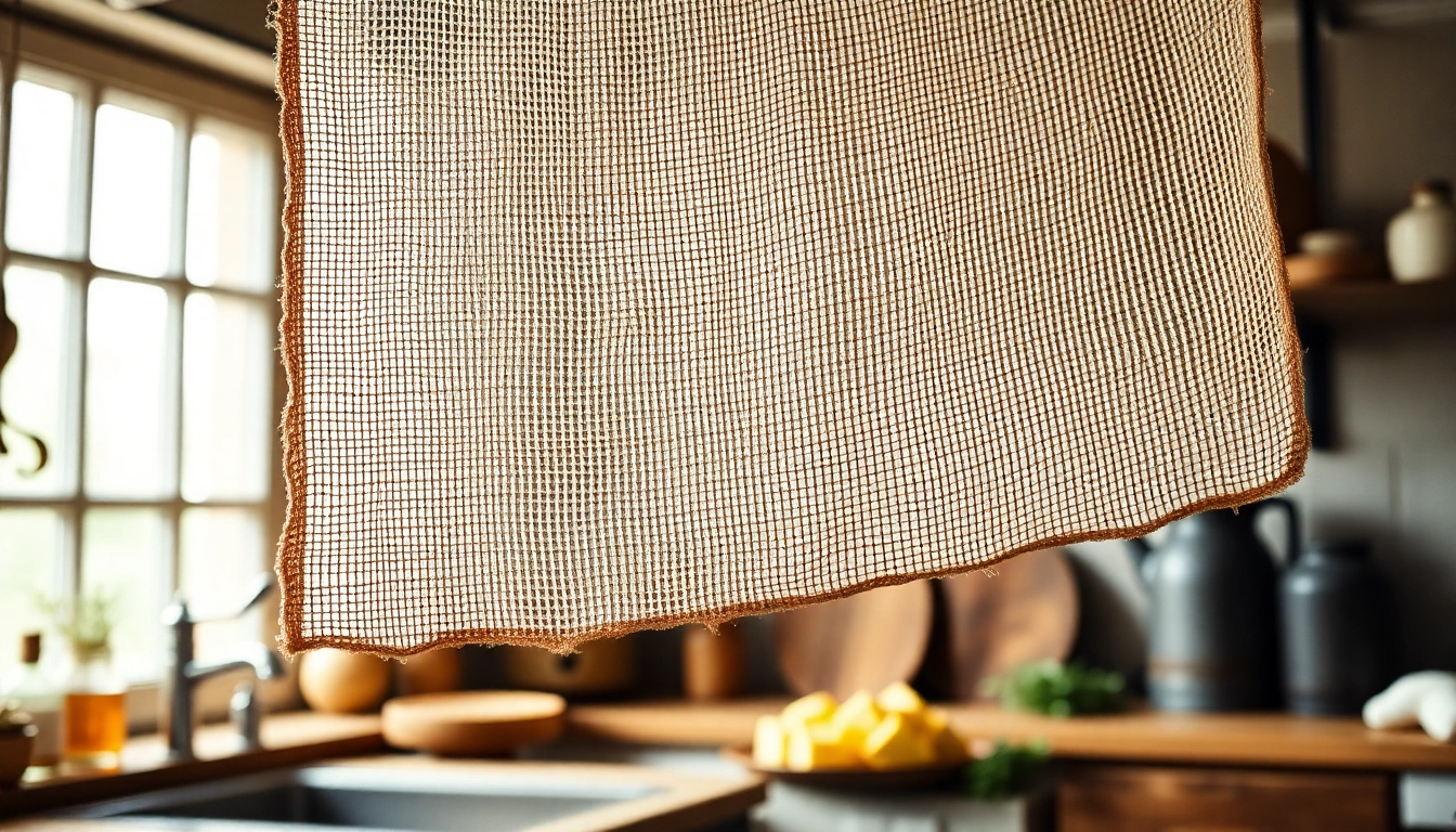 Kaasdoek met verrassende details en textuur gebruikt in een rustieke keuken.